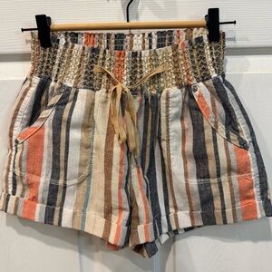 Ci Sono Linen Collection Shorts Womens Size Small Paper Bag Striped Pockets